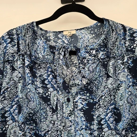 Joie Blouse Floral Print Tie V Neck Long Puff Sleeve Top Ruffle Blue XS - Picture 3 of 11